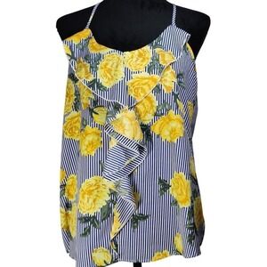Time To Bloom Women's Floral Stripe‎ Ruffle Tank Top Size M romantic chic